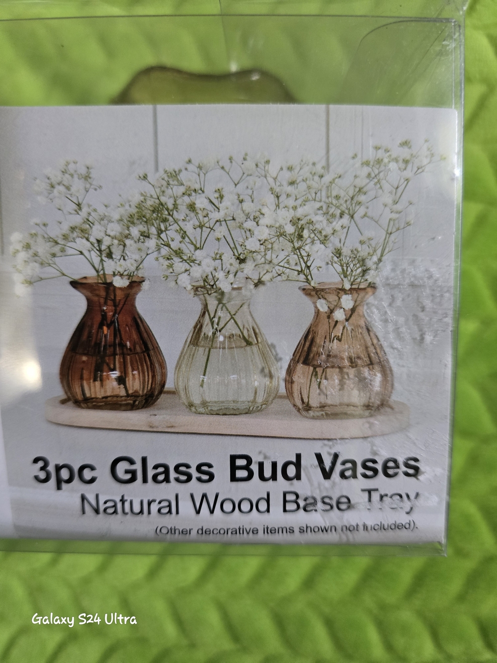 3pc Glass Bud Vases with Natural Wood Base - Amber, Clear, Light Brown